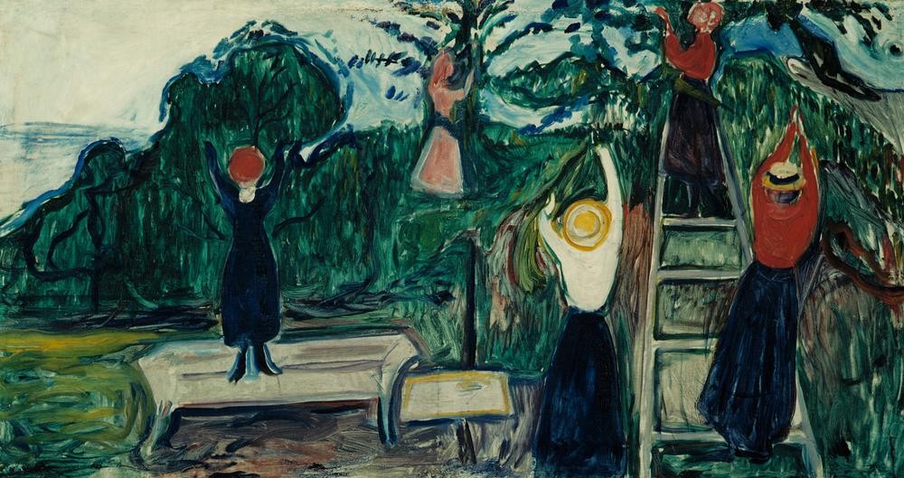 Edvard Munch, Obsternte (Ernte,Herbst,Jahreszeiten,Obst,Obstgarten,Expressionismus,Norwegische Kunst,Obsternte,Linde-Fries,Landwirtschaft)