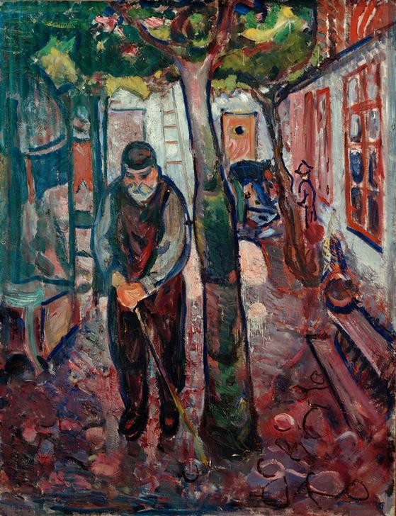 Edvard Munch, Alter Mann in Warnemünde (Lebensalter,Mann,Alter,Expressionismus,Stock,Einsamkeit,Witwer,Norwegische Kunst,Lebensabend,Alter Mann,Gebrechlichkeit)