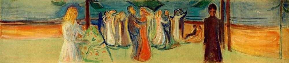 Edvard Munch, Tanz am Strand (Gesellschaftliches Leben,Gesellschaftstanz,Musik,Strand,Tanz,Urlaub,Symbolismus,Sommerurlaub,Expressionismus,Norwegische Kunst,Jahrhundertwende,Tanz Im Freien)