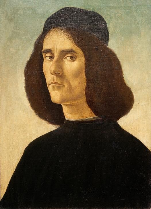 Sandro Botticelli, Bildnis des Michael Marullus Tarchaniota (Portrait, Mann, Dreiviertelprofil, Kappe, Dichter, Dichtersoldat, Humanist, Adel, Fiorentiner, Persönlichkeiten, Italien, Wunschgröße, Renaissance, Klassiker, Wohnzimmer, bunt)