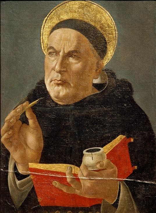 Sandro Botticelli, Heiliger Thomas von Aquin (Portrait, Mann, Dreiviertelprofil, Heiliger, Katholik, Christentum, Gelehrter, Kirchenlehre,  Persönlichkeiten, Italien, Wunschgröße, Renaissance, Klassiker, Wohnzimmer, bunt)