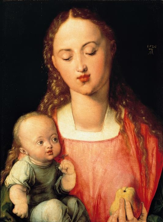 Albrecht Dürer, Die Muttergottes mit der Birne (Christentum,Deutsche Kunst,Obst,Religion,Renaissance,Maria Mit Kind,Neues Testament,Bibel,Birne)