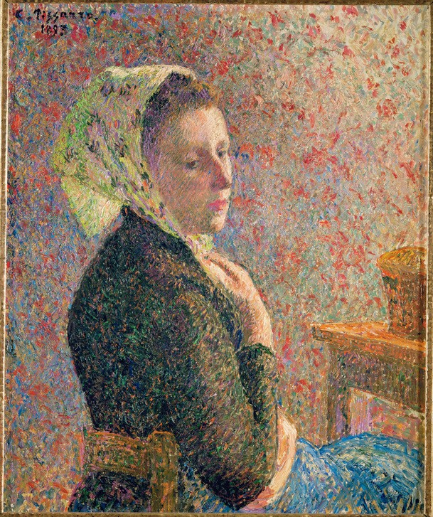 Camille Pissarro, Femme au fichu vert (Frau,Mensch,Impressionismus,Schal,Portrait,Bäuerin,Französische Kunst,Kleidung (Allgemein),Kopftuch)