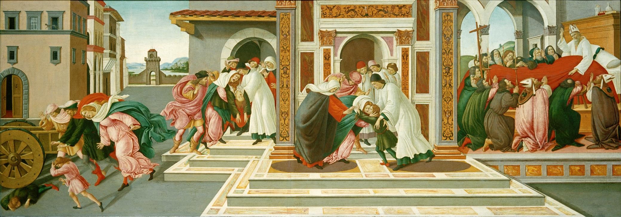 Sandro Botticelli, Leben und Wundertaten des heiligen Zenobius (Bischof, Heiliger, Wundertaten, Architktur, Religion, Renaissance, Heiligenlegende, Italienische Kunst,  Wunschgröße, Klassiker, Wohnzimmer, Malerei)