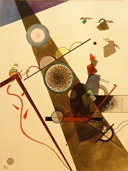 Wassily Kandinsky, Brauner Strahl (Bauhaus,Geometrie,Kunst,Geometrisch,Abstrakte Kunst,Russische Kunst,Kreis,Diagonalkomposition,Braun,Abstraktion,Diagonale)