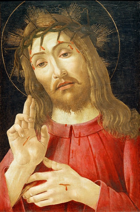 Sandro Botticelli, Christus als Schmerzensmann (Christus, Dornenkrone, Blut, Leid, Passion, Frührenaissance, Neues Testament, Christentum, religiös, Wunschgröße, Malerei, Klassiker, Wohnzimmer, bunt)