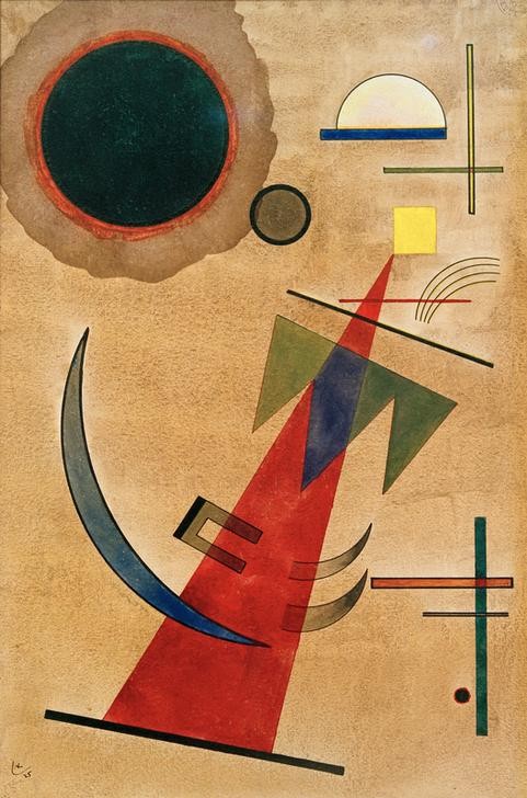 Wassily Kandinsky, Rot im Spitzform (Bauhaus,Geometrie,Kunst,Expressionismus,Geometrisch,Der Blaue Reiter,Abstrakte Kunst,Russische Kunst,Kreis,Dreieck,Abstraktion,Rot,Neue Kuenstlervereinigung Muenchen,Viereck,Rechteck,Halbkreis,Quadrat,Form,Farbigkeit,Signatur,Farbe)