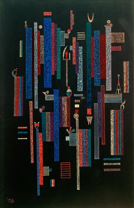 Wassily Kandinsky, Jeu des verticales (Kunst,Expressionismus,Geometrisch,Der Blaue Reiter,Abstrakte Kunst,Russische Kunst,Schwarz,Abstraktion,Vertikale)