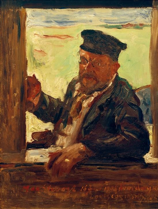 Lovis Corinth, Max Slevogt (Deutsche Kunst,Fenster,Grafiker,Haus,Künstler,Maler (Künstler),Mann,Freizeit,Impressionismus,Bart,Portrait,Schirmmütze,Brustbild,Person)