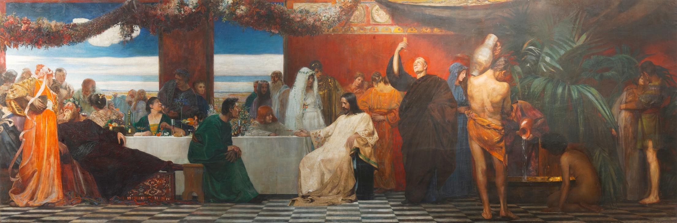 August von Brandis, Hochzeit zu Kana (Architektur,Christentum,Jugendstil,Kirche,Kloster,Klosterkirche,Holz,Wunder,Heiligtum,Drei,Gebäude,Sakralbau,Sanktuarium)