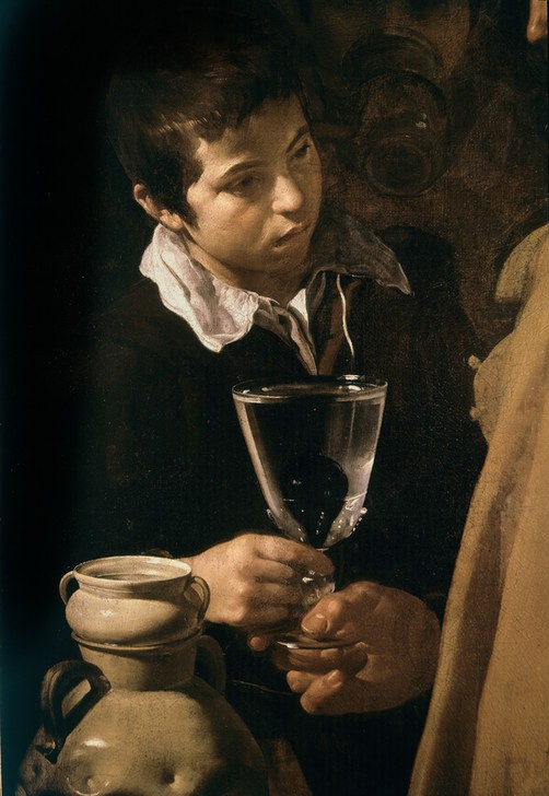 Diego Rodriguez de Silva y Velasquez, The Waterseller of Seville (Frau,Glas,Kind,Mädchen,Wasser,Gefäss,Knabe,Kristall,Töpferei,Becher,Tasse,Junger Mann)