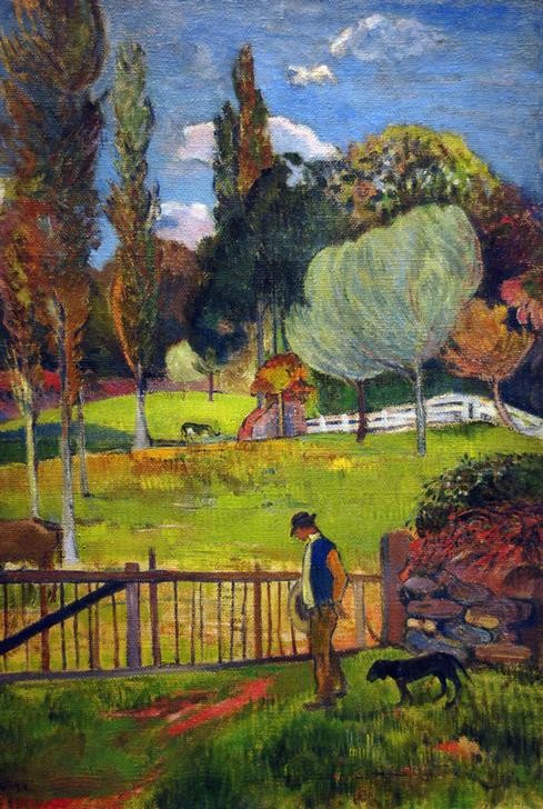 Paul Gauguin, Landscape (Bilder,Pech,Maskottchen,Impressionismus,Zaun,Wiese,Kader,Feld,Haustier,Malen,Spielfeld,Gassi Gehen,Weide (Wiese))