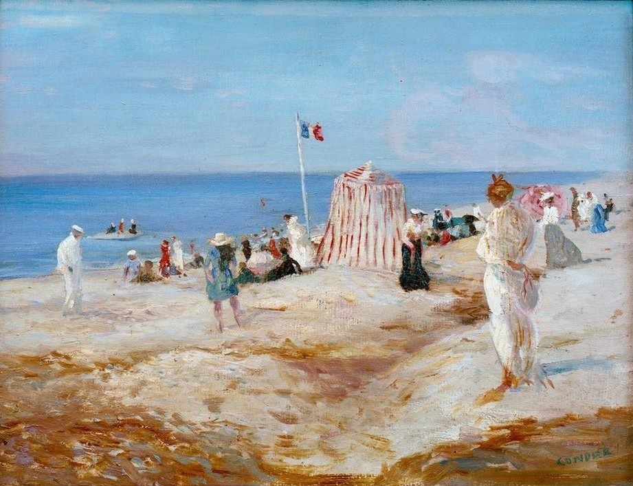 Charles Conder, Beach Scene Dieppe (Urlaub, Sommer, Freizeit, Seebad, Meer, Strand, Tourismus, Frankreich, Impressionismus, Klassiker, Malerei, Wohnzimmer)