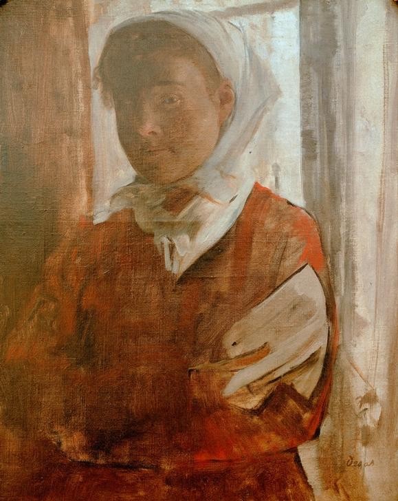 Edgar Degas, Junge Frau mit weißem Kopftuch (Frau,Mensch,Impressionismus,Portrait,Bäuerin,Französische Kunst,Junge Frau,Kopftuch)