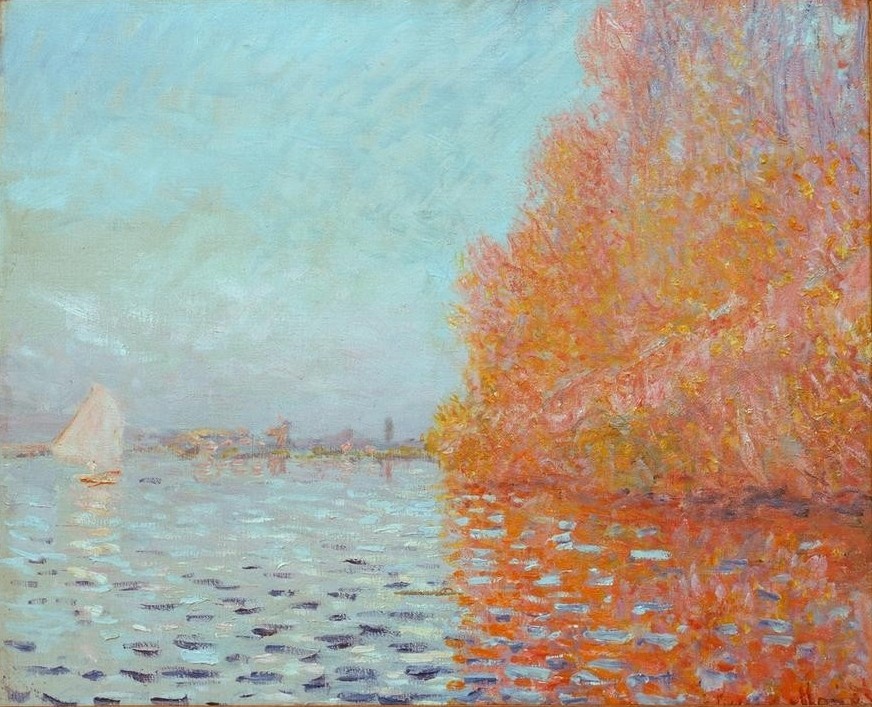 Claude Monet, Flußlandschaft, Herbst (Herbst,Jahreszeiten,Landschaft,Impressionismus,Fluss,Baum,Französische Kunst,Ufer,Jahrhundertwende,Laubbaum)