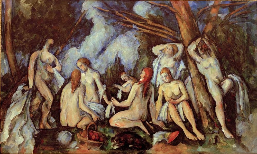 Paul Cézanne, Les grandes baigneues (Körperpflege,Bad Im Freien,Bad,Frau,Gruppenbild,Akt,Fauves,Französische Kunst,Frauenleben,Jahrhundertwende)