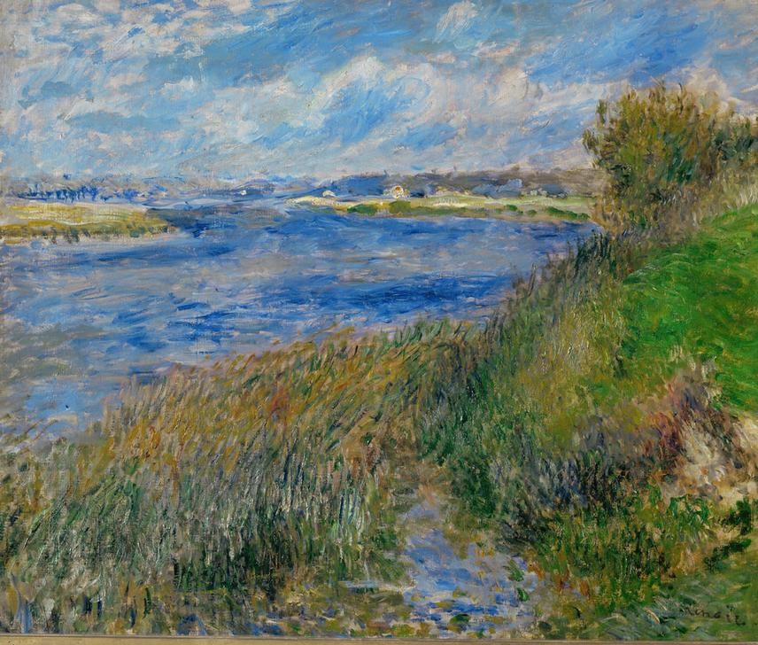 Pierre-Auguste Renoir, La Seine à Champrosay (Landschaft,Wasser,Wasserpflanze,Impressionismus,Fluss,Französische Kunst,Ufer,Vier Elemente)