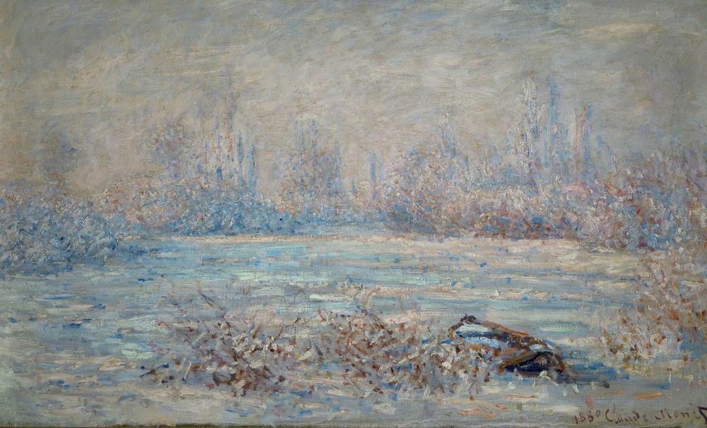 Claude Monet, Le givre, près de Vetheuil (Jahreszeiten,Landschaft,Wetter,Winter,Impressionismus,Französische Kunst,Frost,Kälte,Raureif)