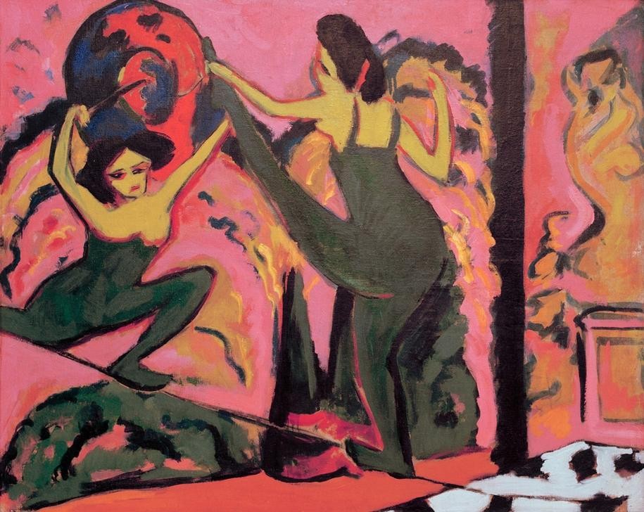 Ernst Ludwig Kirchner, Drahtseiltanz (Deutsche Kunst,Fahrendes Volk,Gesellschaft,Expressionismus,Akrobat,Drahtseilakt,Akrobatik)
