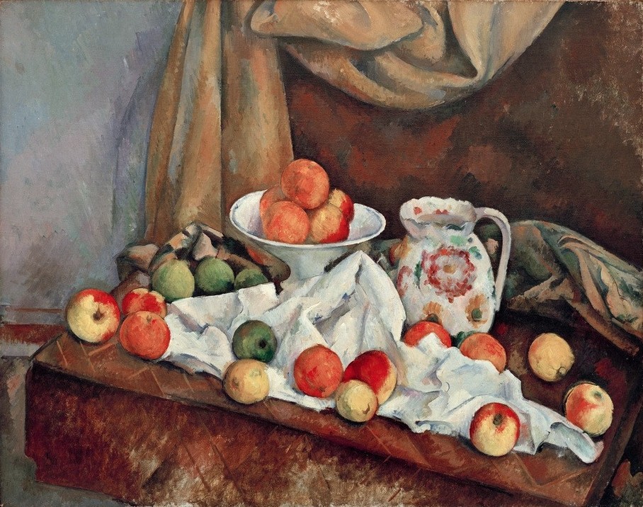 Paul Cézanne, Nature morte (Kunst,Obst,Tisch,Stillleben,Schale (Gefäss),Tischtuch,Französische Kunst,Krug)
