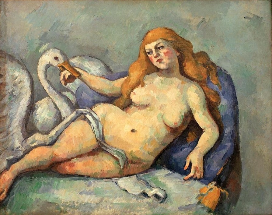 Paul Cézanne, Leda au cygne (Erotik,Frau,Mythologie,Schwan (Tier),Akt,Französische Kunst,Beissen,Sexualität,Frau Und Tier,Zoophilie,Griechisch-Römische Mythologie)