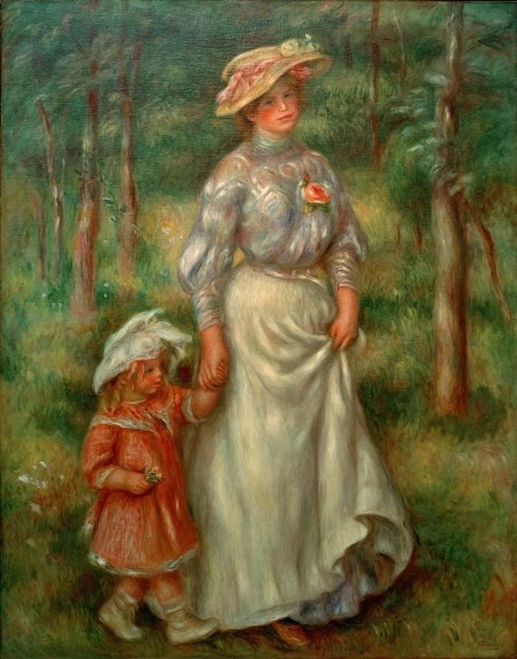Pierre-Auguste Renoir, La promenade (Kind,Sommer,Spaziergang,Wald,Impressionismus,Kleinkind,Französische Kunst,Kindermädchen,Kinderleben,Sonnenschein)