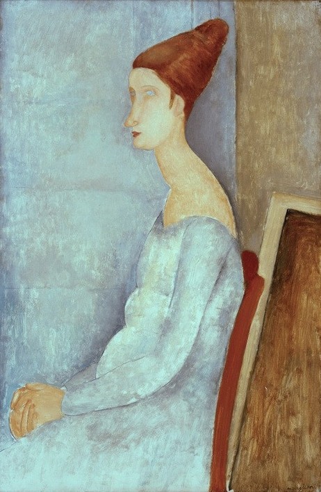 Amedeo Modigliani, Jeanne Hebuterne assise, de profil (Frau,Portrait,Künstlerfrau,Italienische Kunst,Haare (Haar),Jungverstorbene,Sitzen,Ecole De Paris,Hochfrisur,Person,Frisur)