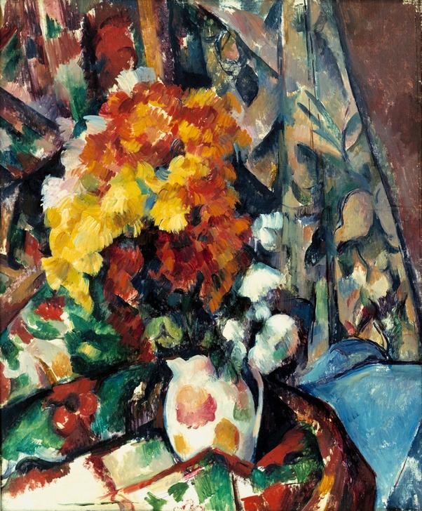 Paul Cézanne, Vase fleuri (Blumen, Chrysanthemen, Stillleben, Blumenstrauss, Vase, Tisch, Postimpressionismus,   Wunschgröße, Wohnzimmer, Klassische Moderne)
