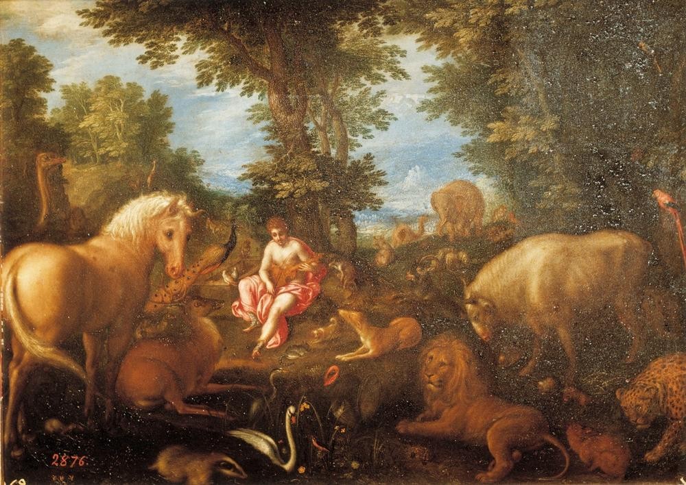 Jan Brueghel der Ältere, Orpheus und die Tiere (Musik,Mythologie,Barock,Geige,Instrument,Niederländische Kunst,Griechisch-Römische Mythologie,Streichinstrument)