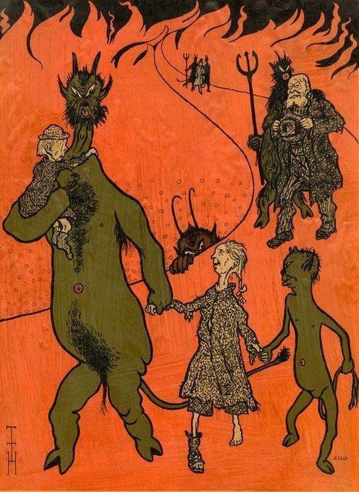 Thomas Theodor Heine, Kohlennot (Brennstoff,Deutsche Kunst,Geschichte,Karikatur,Kind,Kohle,Kunst,Publizistik,Tod,Zeitschrift,Teufel,Reparationen,Hölle,Unterwelt,Mangelwirtschaft,Versailler Vertrag)