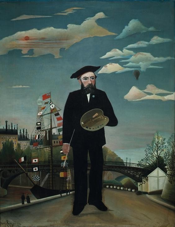 Henri Rousseau, Selbstbildnis (Maler, Künstler, Selbstbildnis, Farbpalette, Landschaft, magischer Realismus, Wohnzimmer, Treppenhaus, Malerei, klassische Moderne, Wunschgröße, bunt)