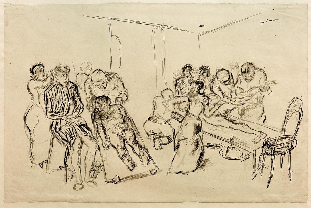 Max Beckmann, Großer Operationssaal (Medizin, Ärzte, Schwestern, Operationstische, Mensch und Gesellschaft, Zeichnung, Grafik, Expressionismus, Klassische Moderne, Wunschgröße, schwarz/weiß,)