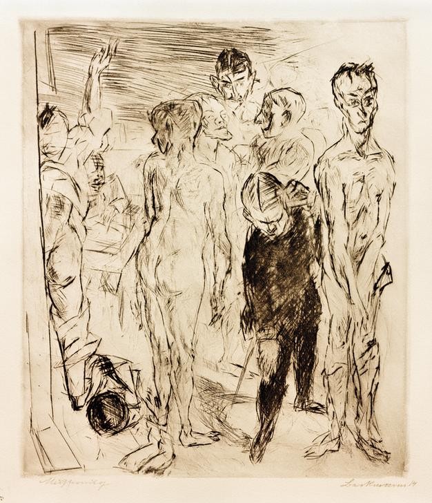 Max Beckmann, Musterung (Männer, nackt, Soldaten, Expressionismus, Klassische Moderne, Zeichnung, Wohnzimmer, Treppenhaus, Wunschgröße, schwarz/weiß)