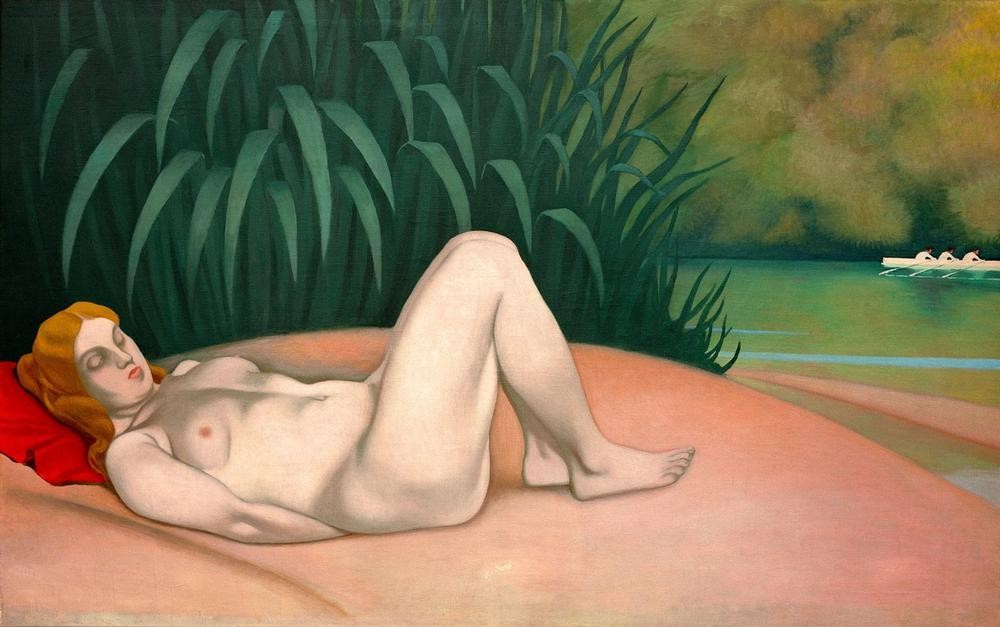 Felix Vallotton, Femme nue dormant au bord de l’eau (Bad Im Freien,Bad,Frau,Fluss,Akt,Französische Kunst,Schweizerische Kunst,Ufer,Nabis,Schlafen (Schlaf))