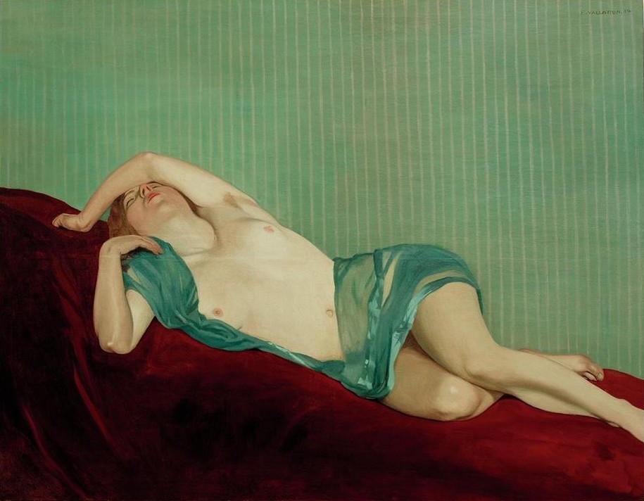 Felix Vallotton, Nu a l’echarpe verte (Frau,Sehnsucht (Gefühl),Akt,Liebestraum,Französische Kunst,Schweizerische Kunst,Nabis,Liegen,Schlafen (Schlaf))