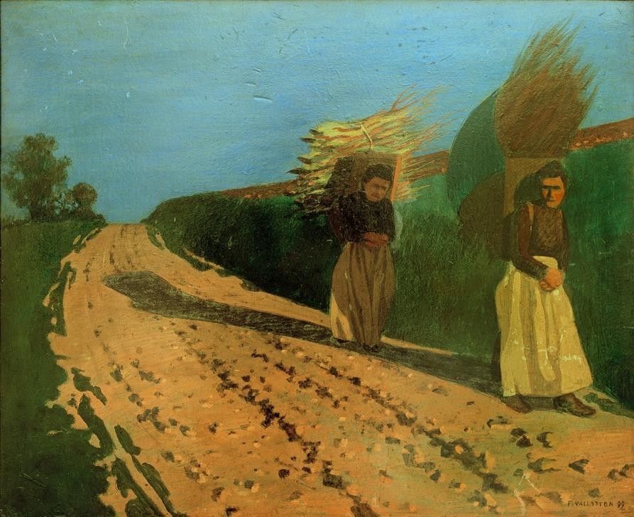 Felix Vallotton, Porteuses de fagots (Arbeit,Forstwirtschaft,Frau,Landstrasse,Reisig,Strasse (Allgemein),Transport,Volkskunde,Holz,Schatten,Fussweg,Weg,Kiepe,Französische Kunst,Schweizerische Kunst,Tragen,Landleben,Frauenarbeit,Nabis,Arbeiterin,Jahrhundertwende,Reisigsammlerin,Lastträgerin,St)