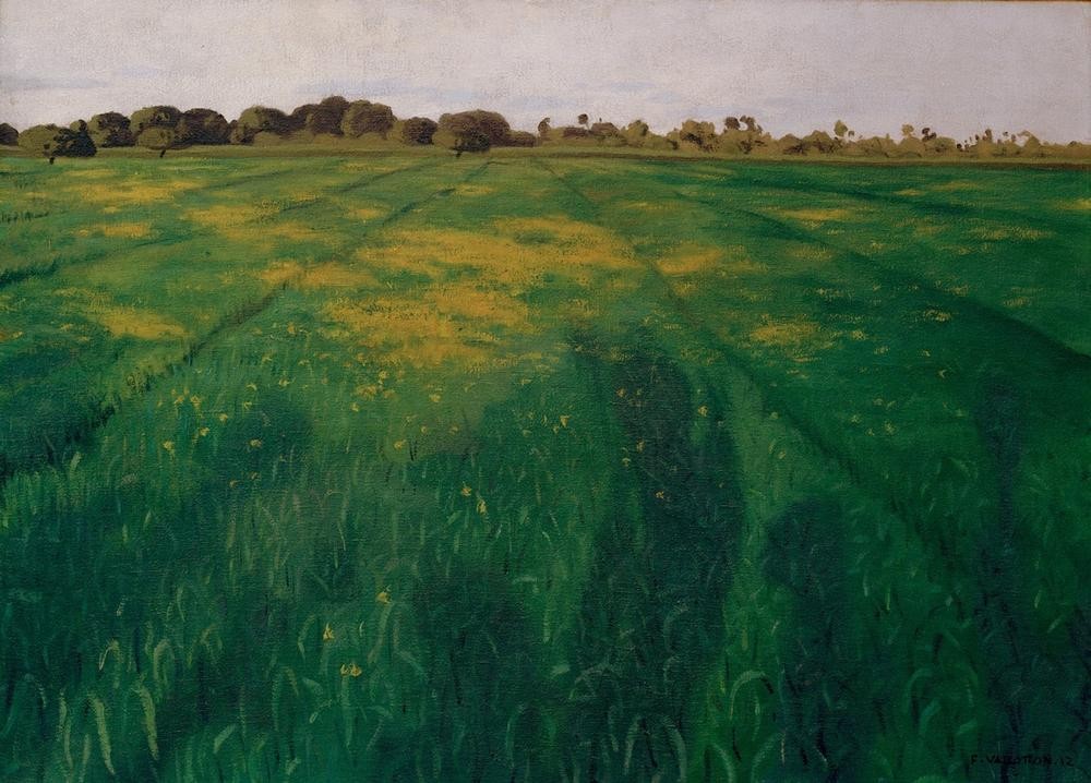 Felix Vallotton, Un champ d’avoines vertes (Ackerbau,Hafer,Landschaft,Getreide,Französische Kunst,Feld,Schweizerische Kunst,Nabis,Horizont,Landwirtschaft)