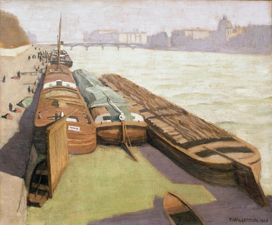 Felix Vallotton, Les chalands, bords de Seine (Geographie,Fluss,Lastkahn,Französische Kunst,Schweizerische Kunst,Binnenschiffahrt,Ufer,Nabis,Stadtlandschaft,Topographie,Quai,Schifffahrt)