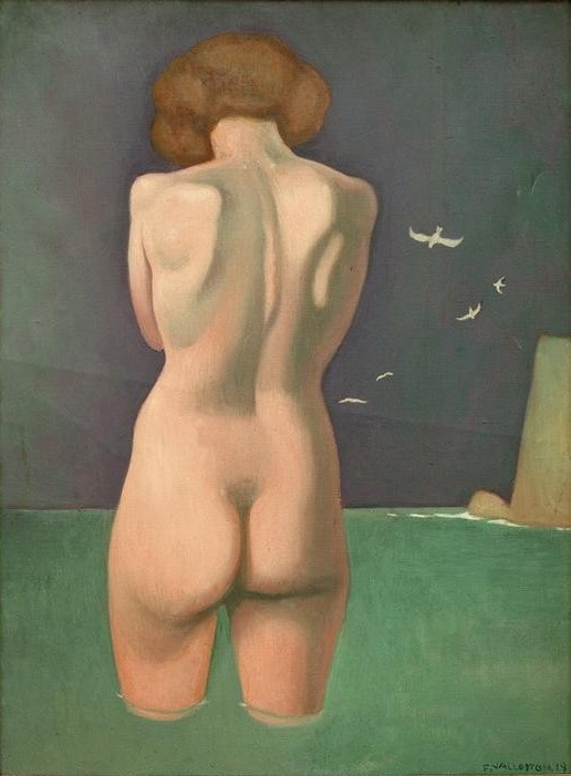 Felix Vallotton, Baigneuse aux oiseaux (Bad Im Freien,Bad,Frau,Seebad,Akt,Po (Gesäss),Rückenakt,Französische Kunst,Schweizerische Kunst,Nabis)