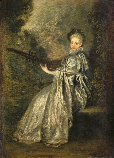 Jean-Antoine Watteau, La finette (Frau, Adelige, Musikerin, Garten, Mandoline, Musik,  Instrument, Kleid, Eleganz, Musikerin, Mode, Rokoko, Wohnzimmer, Klassiker,  Wunschgröße)