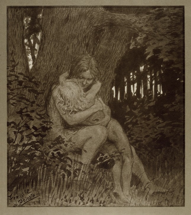 Fidus, Beichte (Beichte,Deutsche Kunst,Familie,Freikörperkultur,Jugendstil,Kunst,Mensch,Mutter Und Kind,Akt,Umarmung,Trost,Lebensreform)