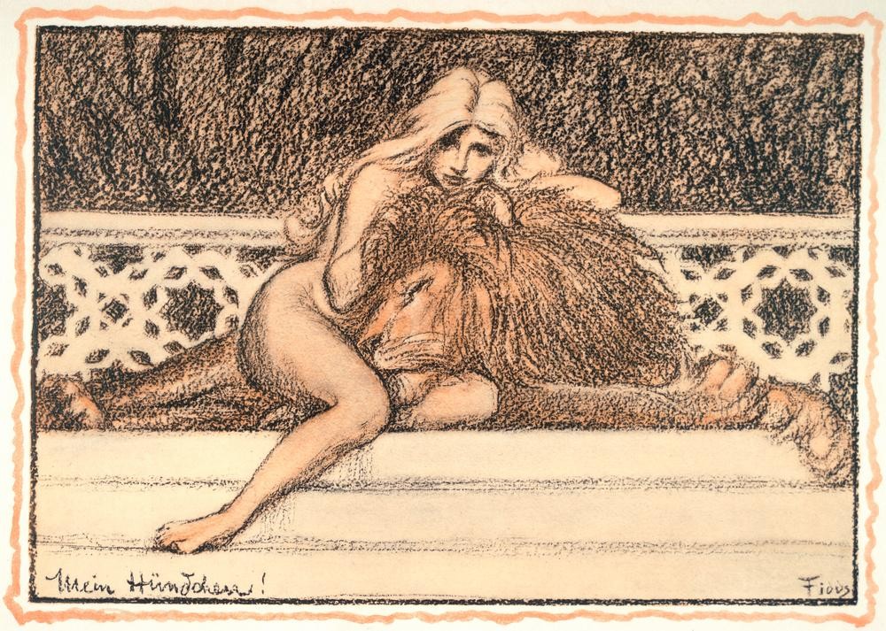 Fidus, Mein Hündchen (Deutsche Kunst,Jugendstil,Kind,Kunst,Löwe (Tier),Mädchen,Kind Und Tier,Lebensreform,Frau Und Tier)