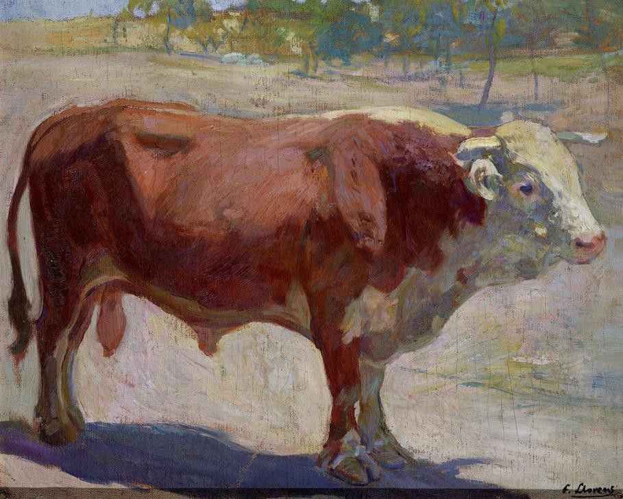 Francisco Llorens Diaz,  (Stier, Bulle, Rind, Vieh, Nutztier, Tiere, Impressionismus, Wunschgröße, Malerei, klassische Moderne, Wohnzimmer, Treppenhaus)