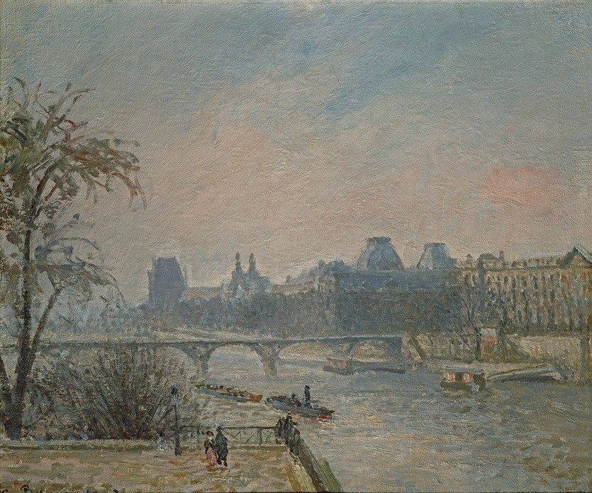 Camille Pissarro, La Seine et le Louvre (Geographie,Wetter,Impressionismus,Fluss,Nebel,Stadtansicht,Architekturdarstellung,Französische Kunst,Topographie)