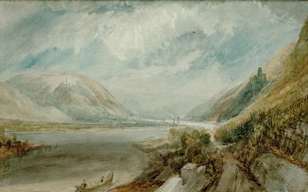 JOSEPH MALLORD WILLIAM TURNER, Die Einmündung der Lahn (Burg (Bauwerk),Geographie,Landschaft,Fluss,Stadtansicht,Englische Kunst,Mündung,Topographie)