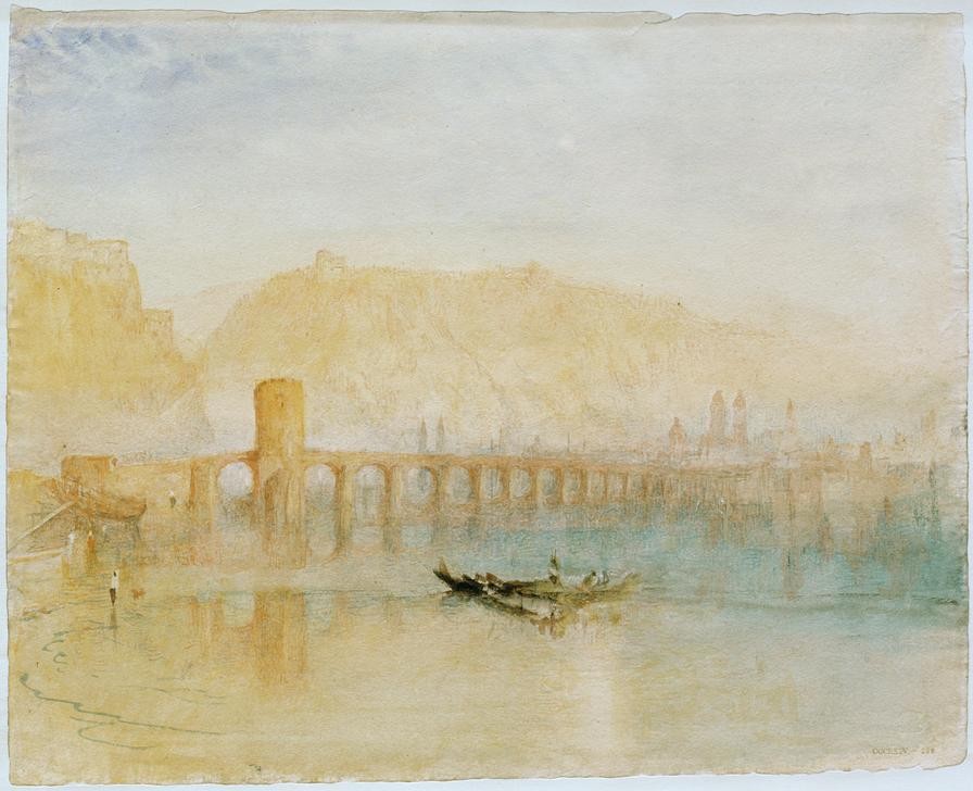 JOSEPH MALLORD WILLIAM TURNER, Die Moselbrücke in Koblenz (Brücke,Geographie,Landschaft,Fluss,Englische Kunst,Romantik,Topographie)