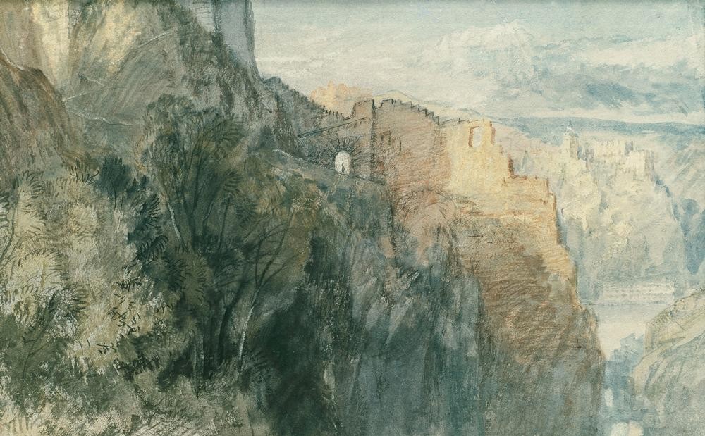 JOSEPH MALLORD WILLIAM TURNER, Burg Katz mit Blick auf Burg Rheinfels (Burg (Bauwerk),Burgruine,Geographie,Landschaft,Englische Kunst,Topographie)