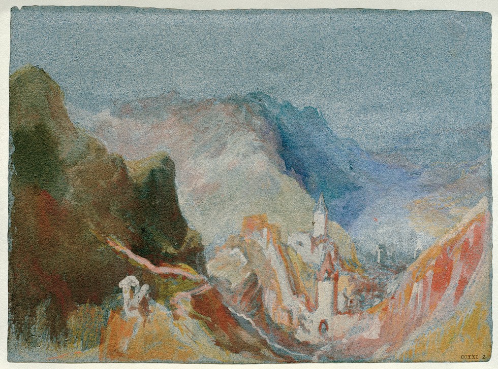 JOSEPH MALLORD WILLIAM TURNER, Trarbach von der Grevenburg aus gesehen (Gebirge,Geographie,Landschaft,Stadtansicht,Englische Kunst,Topographie)