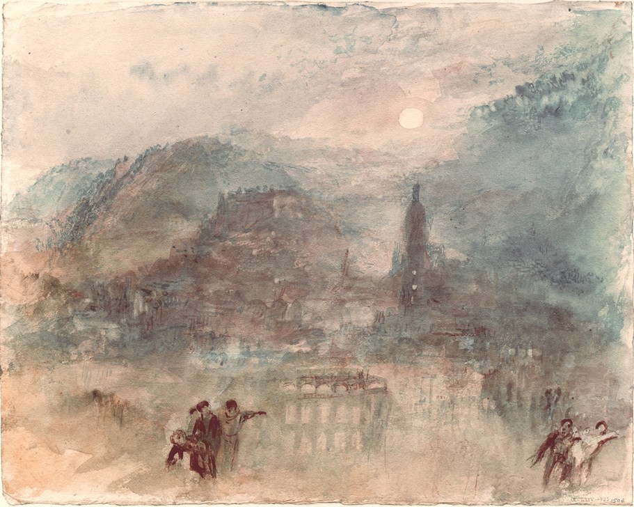 JOSEPH MALLORD WILLIAM TURNER, Heidelberg, Mondlicht (Geographie,Mond,Stadtansicht,Englische Kunst,Vollmond,Romantik,Mondschein,Topographie)