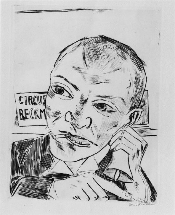 Max Beckmann, untitled (Selbstportrait, Zigarette, Persönlichkeiten, Expressionismus, Klassische Moderne, Grafik, Studie, Wohnzimmer, Treppenhaus, Wunschgröße, schwarz/weiß)